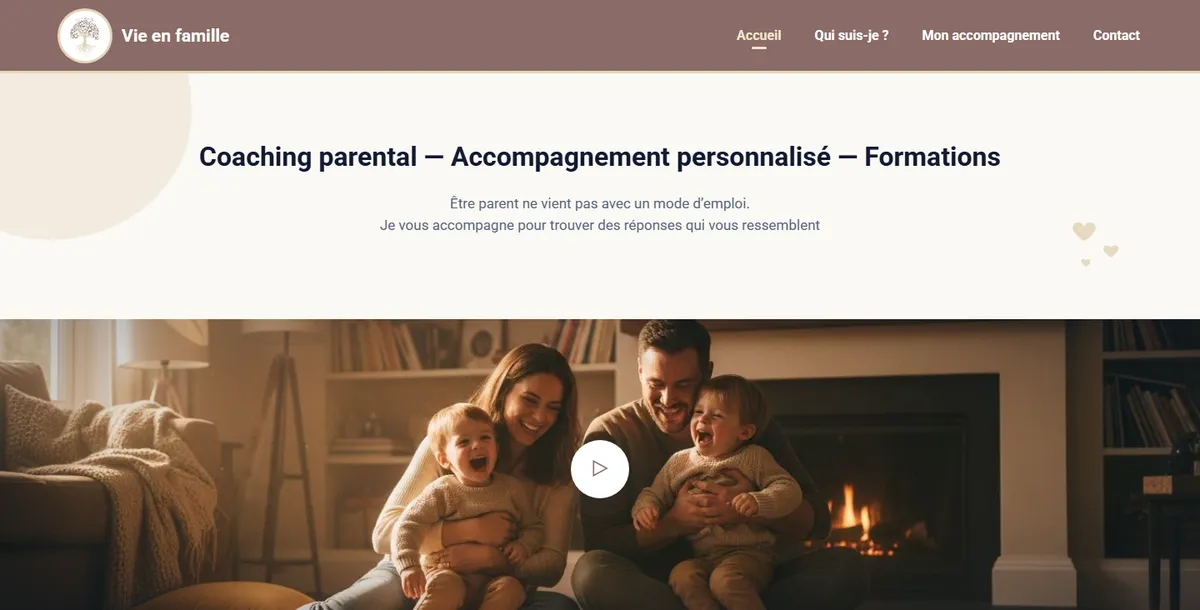 Page d’accueil du site Vie en famille : coaching parental